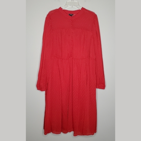 Torrid Red Love Clip Dot Print Button Front Chiffon Holiday Midi Dress - Picture 3 of 9